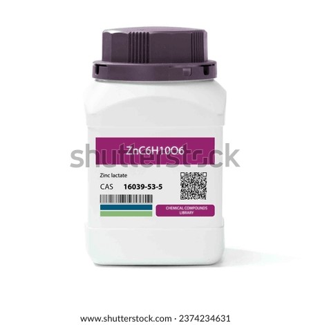 ZnC6H10O6 - Zinc gluconate. Chemical compound. CAS number  16039-53-5 Royalty-Free Stock Photo #2374234631