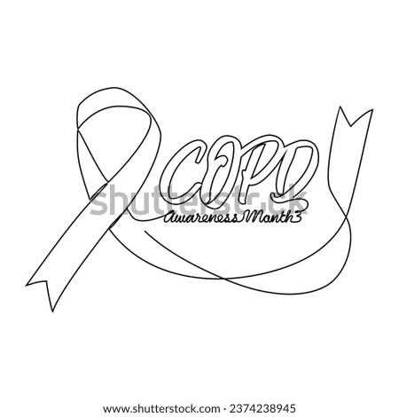One continuous line drawing of COPD awareness month with white background. COPD  awareness month design in simple linear style. COPD awareness month design concept for medical vector illustration. 