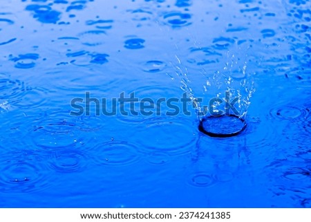 Water drops during rain with background blue color look fresh and good feeling.concept photo for background or natural.