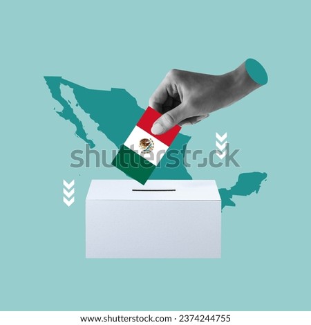 elections in Mexico, vote box, go vote, map of Mexico, hand with boto in Mexico, president in Mexico, national elections, go vote, civic, forced to vote, Mexican president, Mexican deputies, president Royalty-Free Stock Photo #2374244755
