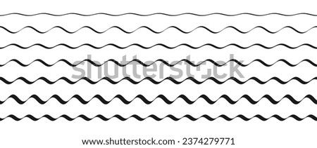 Wavy border pattern set. Repeating wave lines collection. Graphic design elements for decoration. Squiggle and curvy dividers and separators pack. Vector bundle Royalty-Free Stock Photo #2374279771