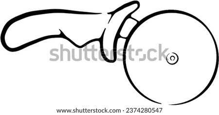 Pizza cutter with wooden handle. Sketch. Engraving style. Vector illustration.