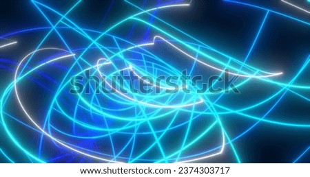 Abstract blue and purple glowing neon energy laser lines flying on a black background.