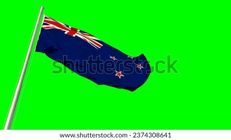 Waving glorious flag of New Zealand on chroma key screen, isolated - object 3D illustration