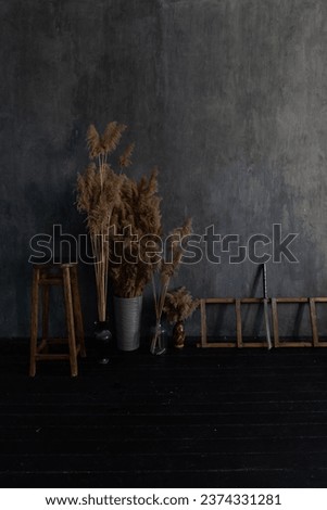 Decorative Dried Flowers in Dark Room Interior Decoration
