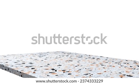 terrazzo stone marble table corner at foreground used as product displayed isolated on background with clipping path. perspective view of stone table showing edge of table. Royalty-Free Stock Photo #2374333229