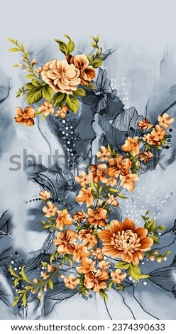 Beautiful and charming abstract border  floral design for textile factory