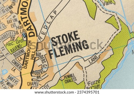 Stoke Fleming, Devon, England, United Kingdom atlas map town name pencil sketch