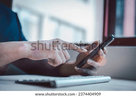 Social media marketing concept. hand using smartphone typing, chatting conversation in chat box icons pop up, Analyst working with Business, Analytics and Data Management System