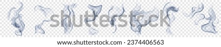 Set of several realistic transparent light blue smokes or steam. For use on light background. Transparency only in vector format
