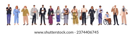 Diverse business people set. Businessmen, businesswomen standing portraits. Men and women employees, office workers, entrepreneurs. Flat graphic vector illustrations isolated on white background