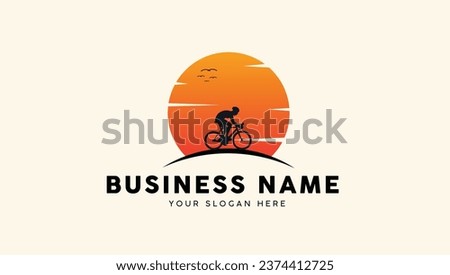 Bicycle rider with sunset background vector logo. Suitable for business, web, adventure and nature