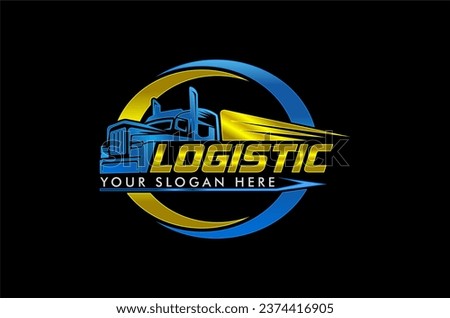truck logistics, cargo, container, delivery logo template silhouette abstract isolated on black background, company, business logo