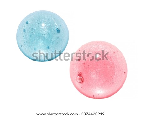 Pink and blue lip gloss texture isolated on white background. Smudged cosmetic product smear. Makup swatch product sample