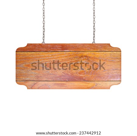 Wood sign from a chain isolated on white