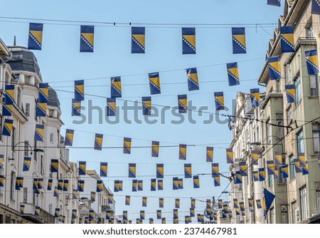Thousands Bosnian flags on Marsala Tita street for Independence Day Royalty-Free Stock Photo #2374467981