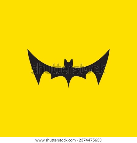 vector halloween bat icon isolated on yellow background. vector bat silhouette with wings. Night Bat vector label 