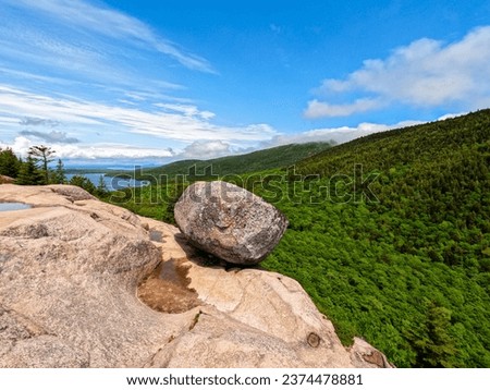 Bubble Rock in Acadia National Park near Jordan Pond, June 2023