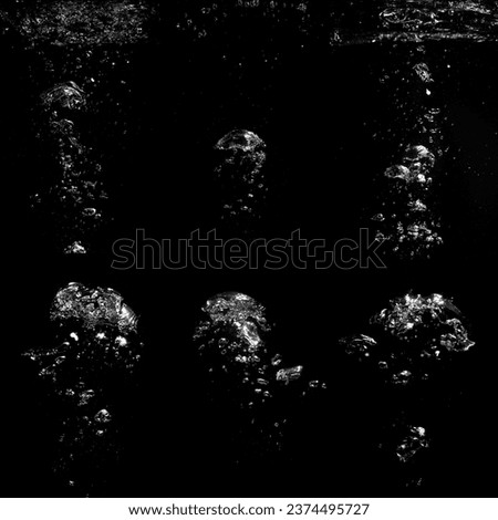 Collage with air bubbles in water on black background