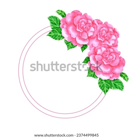 Hand drawn watercolor pink azalea frame border isolated on white background. Can be used for invitation, postcard, poster, decoration and other printed products