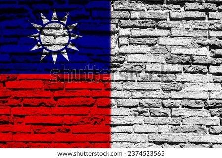 Background with Taiwan flag on gray brick wall