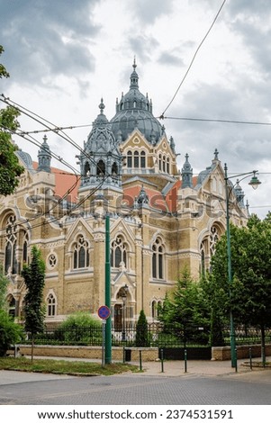 Szeged Synagogue, Hungary, the finest example of the unique Hungarian blending of Art Nouveau and Historicist styles sometimes known as Magyar style. Royalty-Free Stock Photo #2374531591