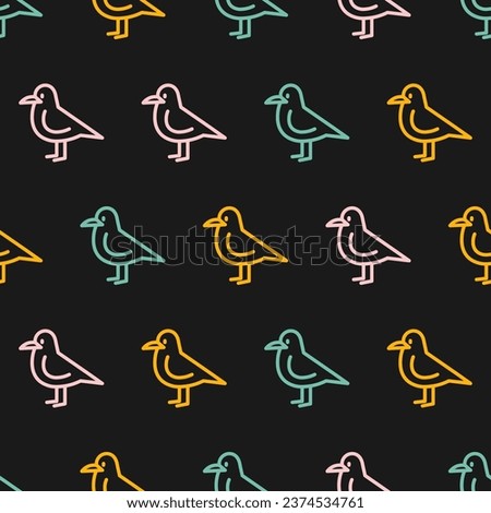Seamless pattern with colorful bird and black background