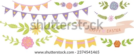 vector easter ribbons easter borders hand drawn isolated cute spring cartoon clipart set: floral border, happy easter ribbon, floral frames, banner, pastel easter border clip art bundle collection