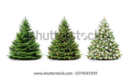 Festively decorated Christmas tree with fairy lights Royalty-Free Stock Photo #2374541929