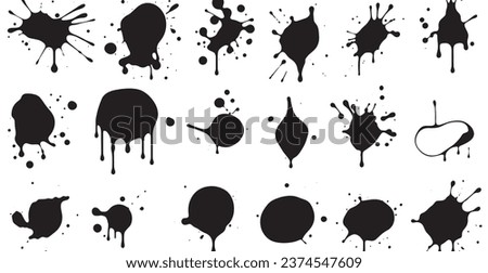Set of vector brushes. Mega pack set of different brush strokes: black ink splatter, blots, round freehand drawings, grungy drawn lines, waves, circles, triangles, art design elements - Vector