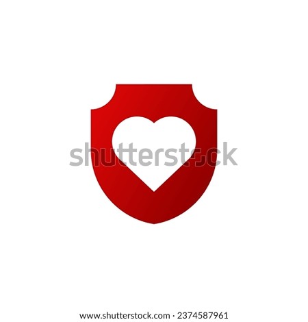 Red shield with white heart icon. Cardio system protection symbol and development of romance and warm vector feelings Royalty-Free Stock Photo #2374587961
