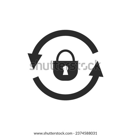 Black lock with circular arrows. Website update with reboot and secure web system with secure vector sync password control Royalty-Free Stock Photo #2374588031