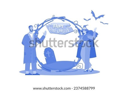 Halloween Cosplay Illustration concept on white background