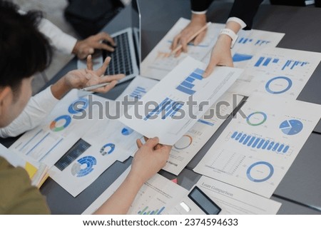 Business Data Analytics Concept. Team of hands with business data analytics plan marketing, Teamwork hands, Analytics and financial.