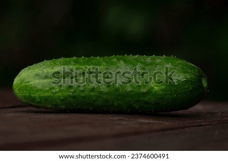 Green cucumber on a wooden table close-up