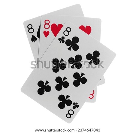 Flying playing card for poker and gambling, three eight isolated on white, clipping path
