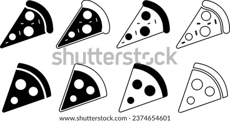 Pizza piece flat line black icons set. Vector thin sign of italian fast food cafe logo isolated on transparent background. Pizzeria can be used for digital product, presentation, print design and more