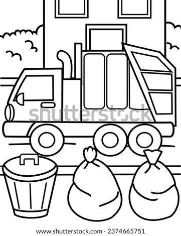 Garbage truck vector coloring page for kids, simple and easy to color, fun, and suitable for kids of all ages. Best for coloring books.