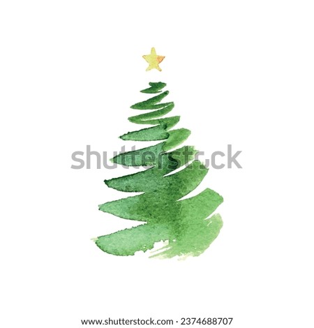 Christmas tree in watercolor style. Vector illustration, doodle drawing