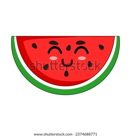 Watermelon slice with cute smiling face vector illustration isolated on white background