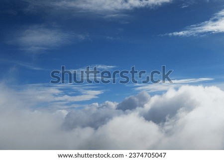 a blue sky with above and below cloud