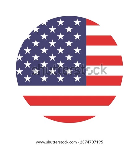 The flag of the United States. Standard color. Button flag icon. Circle icon flag. Vector illustration. Computer illustration. Digital illustration.