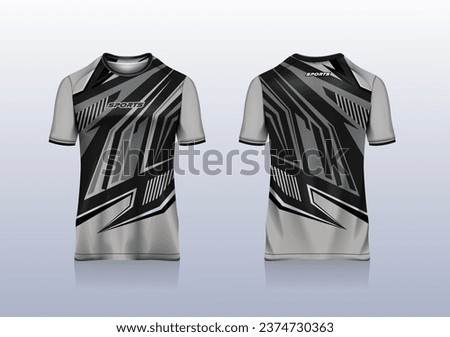 Sport jersey template mockup stripe line abstract design for football soccer, racing, esport, running, black gray color