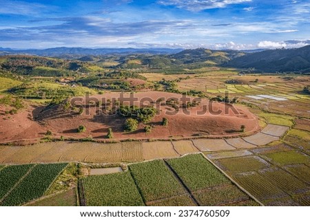 Aerial view of Co Hong or pink grass at Masara village, Duc Trong, Da Lat, Lam Dong, Vietnam
