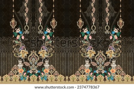 A beautiful textile digital Geometrical ethnic oriental motifs traditional border Design for clothing fabric background wallpapers wrapping batik Knitwear Pixel pattern Embroidery style Indian Turkish Royalty-Free Stock Photo #2374778367