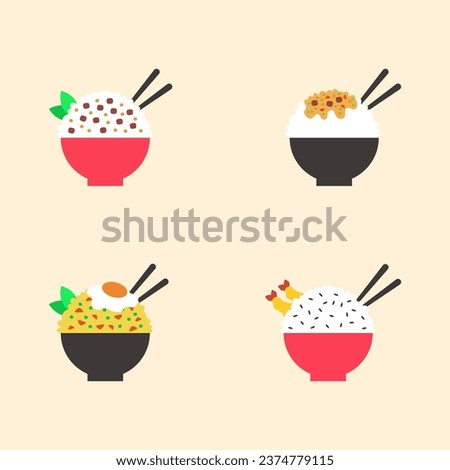 set of Japanese rice bowls vector illustration