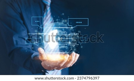 Man using technology smart robot AI, artificial intelligence by enter command prompt for generates something, Futuristic technology transformation.Chatbot Chat with AI, Artificial Intelligence. 