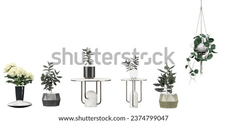 Set of Transparent Botany, beautiful plants hanging in various pots, Green and Serene, Beautiful Transparent Plant Cut-Outs, 3D rendering, for illustration, digital composition and architecture 