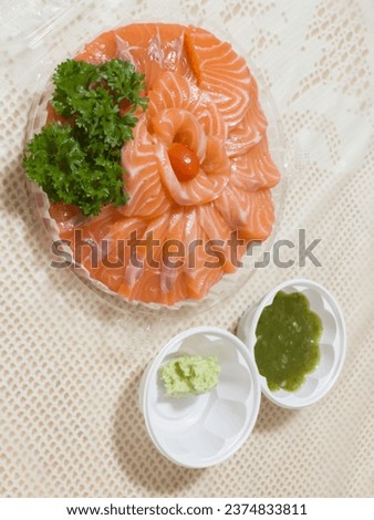 Fresh salmon sasimi set at home, stock photo