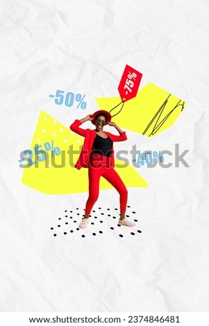 Collage glamour nonbinary person wear red elegant stylish expensive suit for low price label party outfit sale isolated on white background